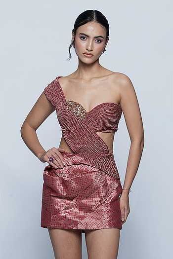 Ruby Pure Banarasi Brocade Draped Mini Dress