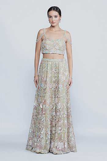 Opaline Blossom Metalic Embroidered Lehenga Set