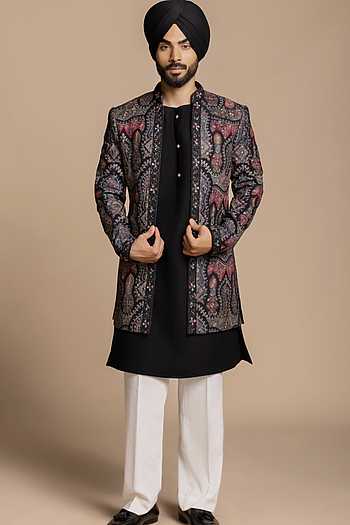 Black Jamavar Paisley Shrug Set