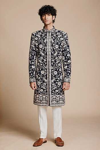 Floral Embroidered Sherwani Jacket & Pant Set