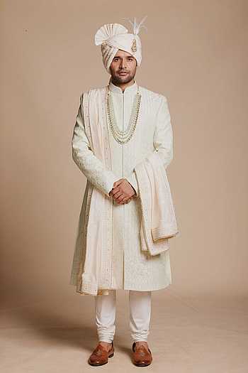 Embroidered Cotton Silk Sherwani Set