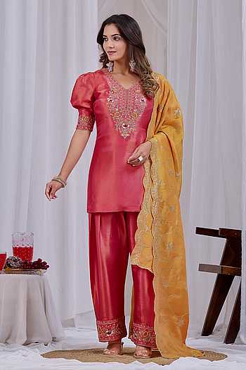 Embroidered Puff Sleeve Kurta Set