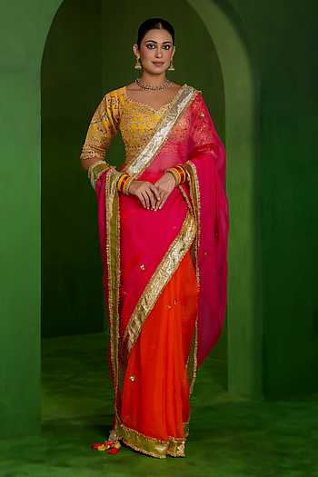 Ombre Embroidered Saree With Blouse