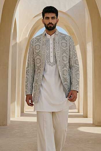Embroidered Jacket & Kurta Set