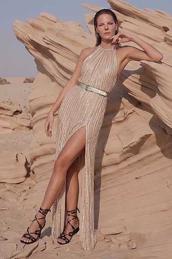 Sequin Hand Work Halter Dress