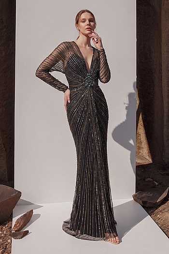 Holographic Embroidered Draped Dress