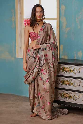 Printed Pre-Draped Saree With Blouse