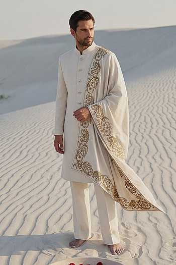 Pashmina Sherwani Set With Embroidered Stole