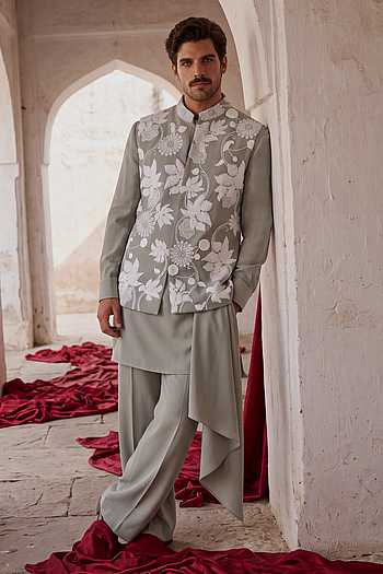Floral Embroidered Waistcoat Kurta Set