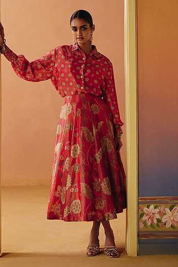 Ruhi Phulkari Print Skirt Set
