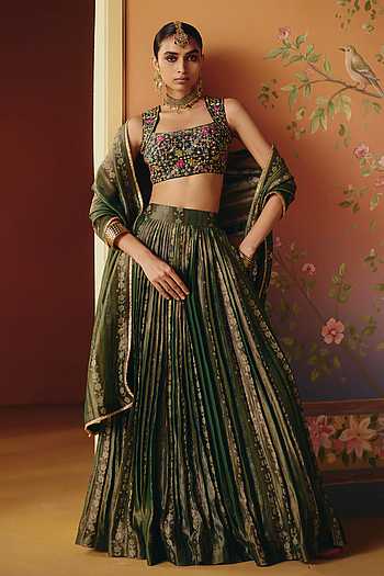 Seher Phulkari Print Pleated Lehenga Set