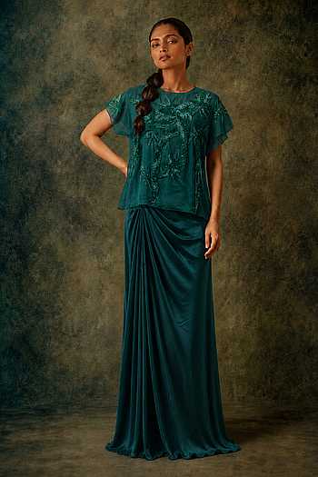 Flicker Embroiderd Top & Draped Skirt Set