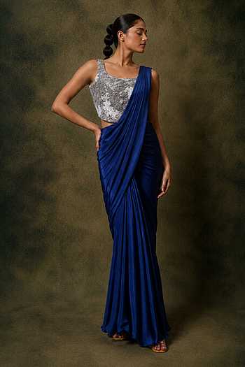 Glint Pre-Draped Saree With Embroidered Blouse