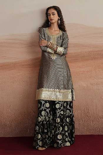 Amina Embroidered Woven Kurta & Sharara Set