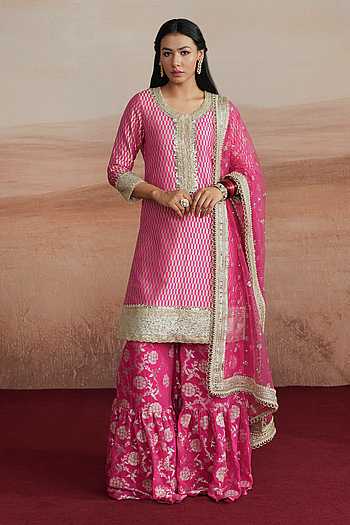 Amina Embroidered Woven Kurta Sharara Set