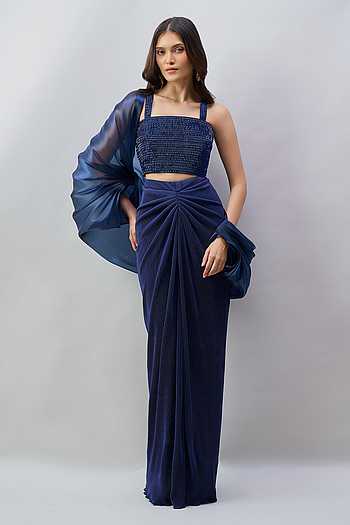 Balloon Sheer Cape Draped Skirt Set