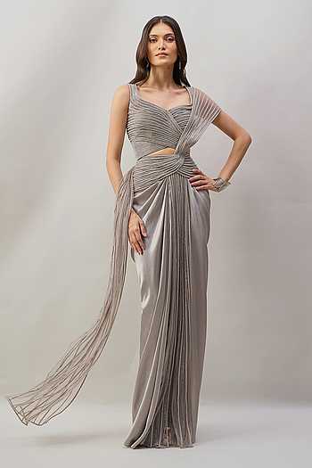 Pre-Draped Saree With Cutdana Embroidered Blouse