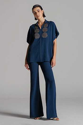 Textured Embroidered Top & Pant Set