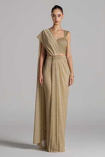 Shimmer Pleated Pre-Draped Saree & Blouse Set