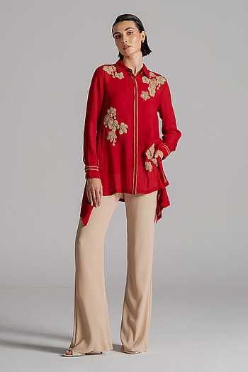 Moon Petal Embroidered Asymmetric Tunic