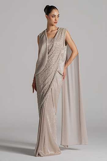 Shimmer Pleated Saree Set With Jacket