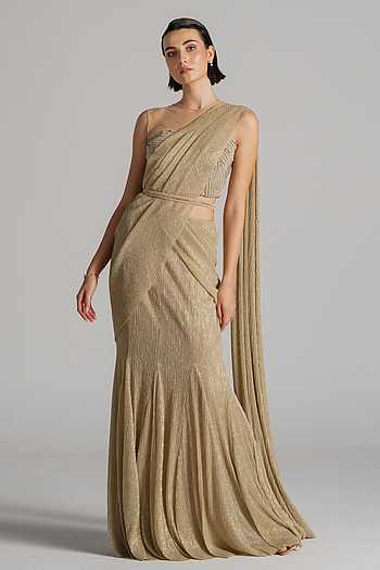 Shimmer Pleated Pre-Draped Saree Set