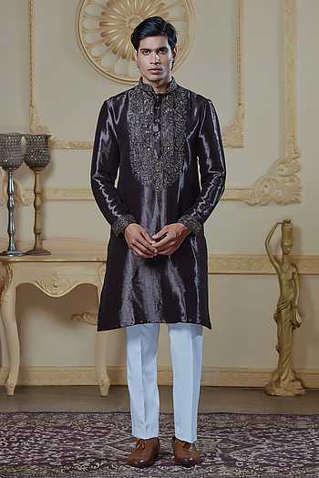 Embroidered Tissue Silk Kurta & Pant Set