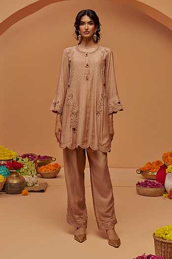 Hand Embroidered Cotton Silk Kurta Set