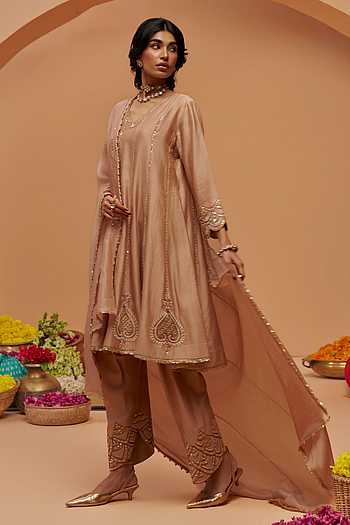 Silk Chanderi Embroidered Anarkali Set