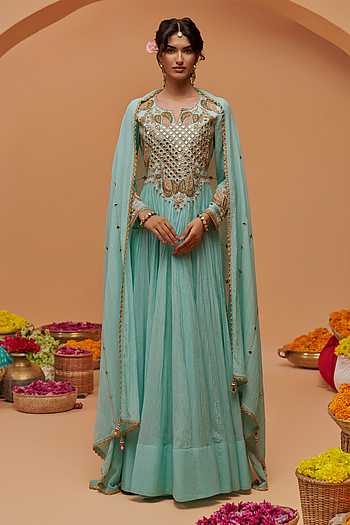 Hand Embroidered Anarkali With Dupatta