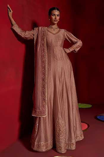 Silk Chanderi Embroidered Anarkali With Dupatta