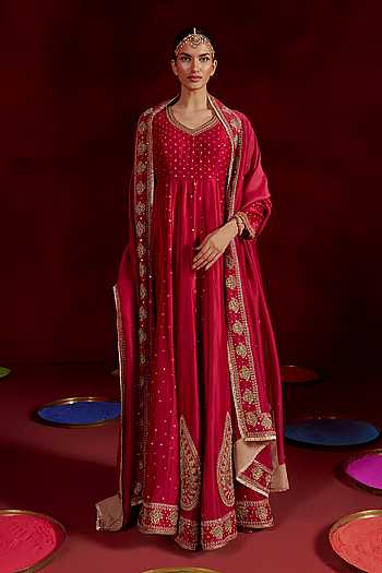 Placement Embroidered Anarkali With Dupatta