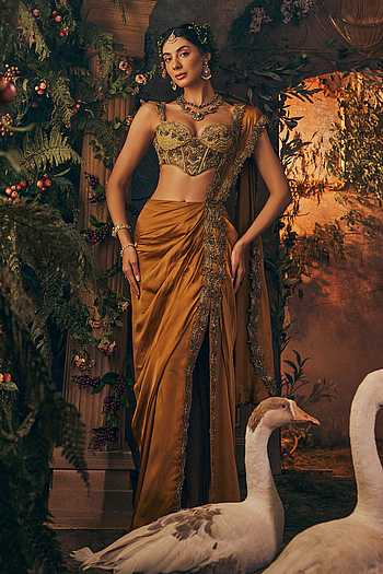 Bordered Draped Saree Set