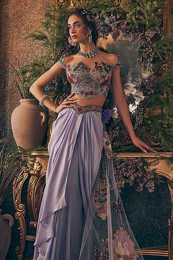 Powder Blue Lilac Draped Skirt Set