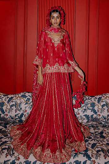 Embroidered Kurta Skirt Set