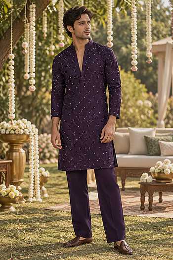 Textured Embroidered Kurta Set