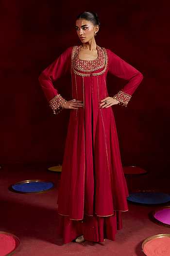 Hand Embroidered Anarkali Sharara Set