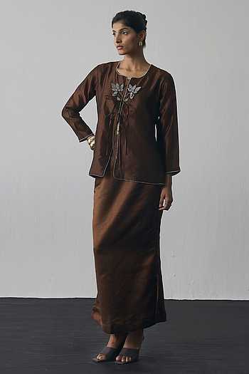 Embroidered Jacket Skirt Set