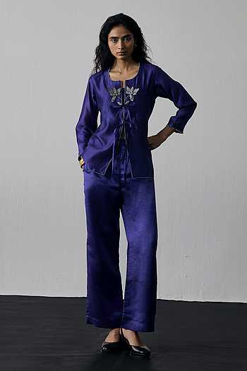Floral Hand Embroidered Jacket Pant Set