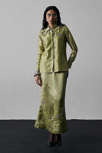 Abstract Embroidered Shirt & Skirt Set