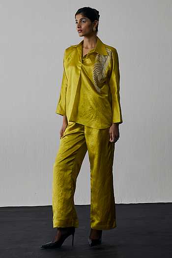 Leaf Embroidered Shirt & Pant Set
