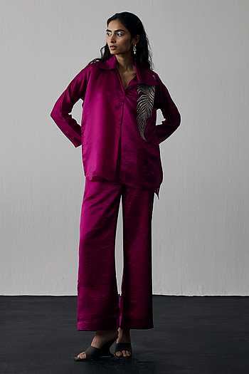 Leaf Embroidered Shirt & Pant Set