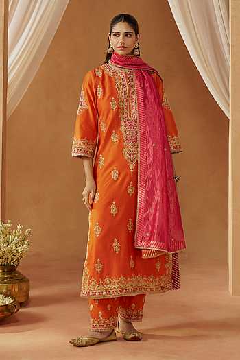 Mubina Silk Chanderi Embroidered Kurta Set