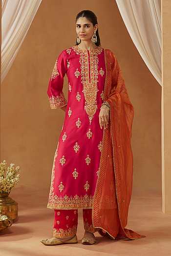 Mubina Silk Chanderi Embroidered Kurta Set