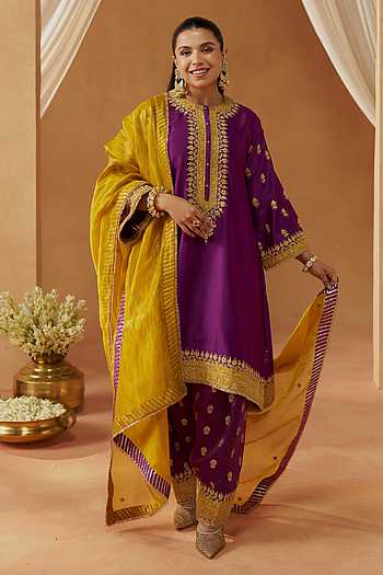 Zeenal Silk Chanderi Embroidered Kurta Set