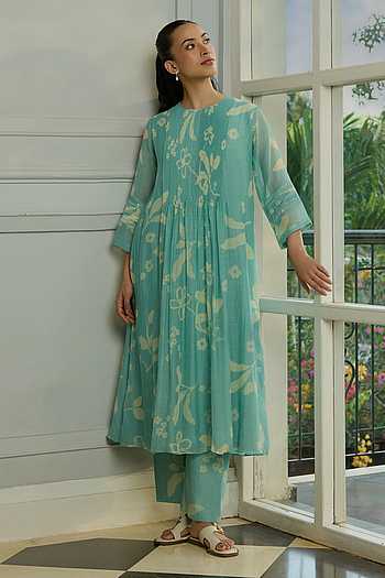 Aqua Printed Kurta & Pant Co-ord Set
