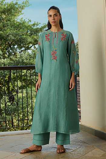 Aqua Applique Kurta & Pant Set