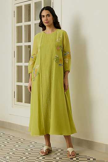 Lime Pintucked Dress