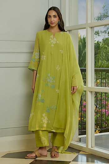 Lime Thread Embroidered Kurta Set