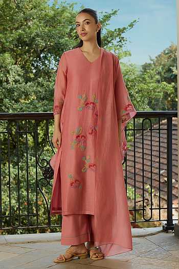 Blush Floral Applique Kurta Set